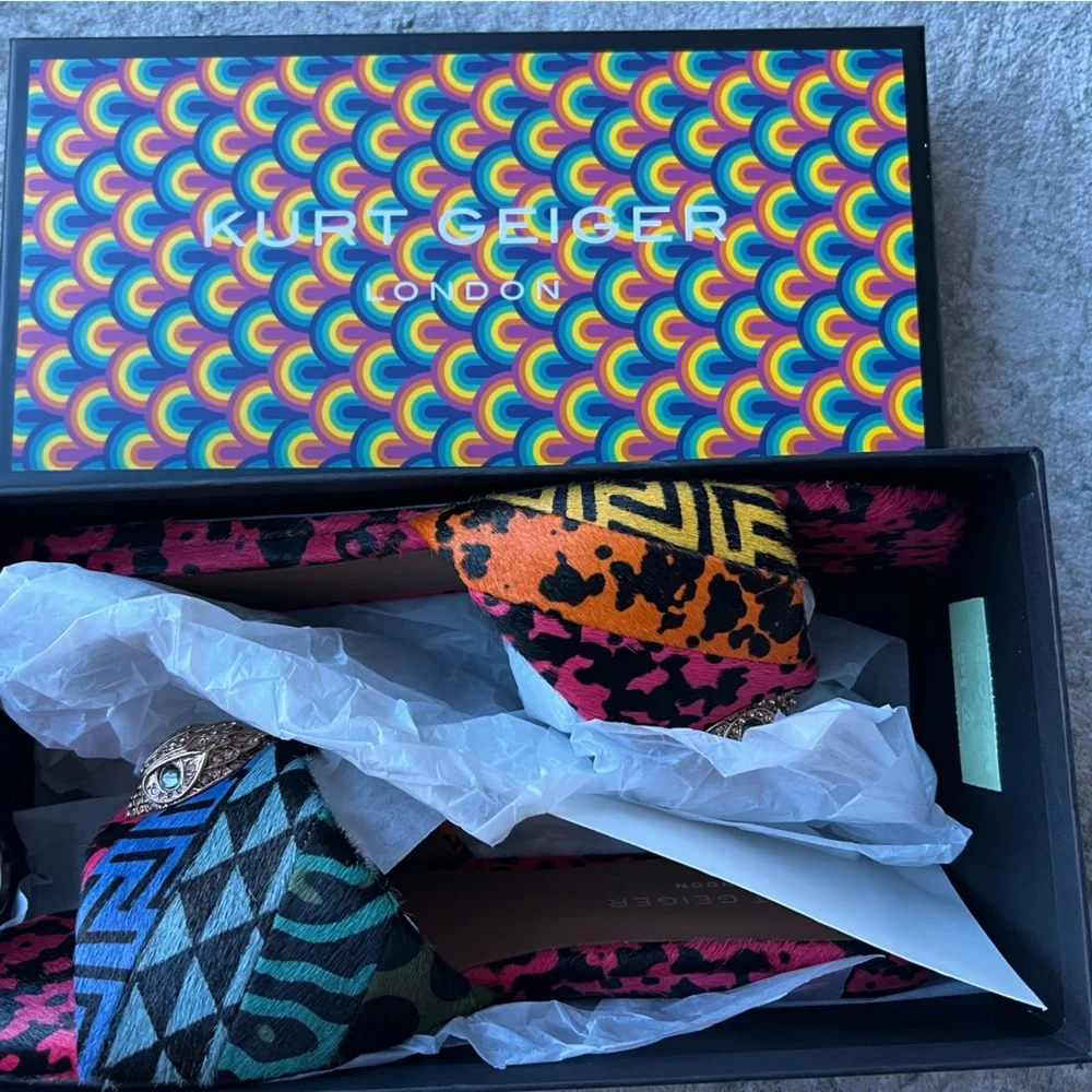 Kurt Geiger London Pony Fur Statement Mules Multicolor Eagle Women’s Size 10